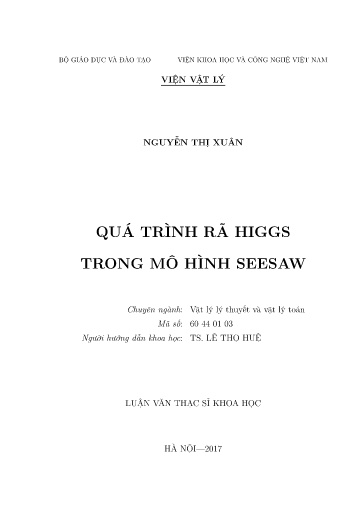 Luận văn Quá trình rã higgs trong mô hình seesaw