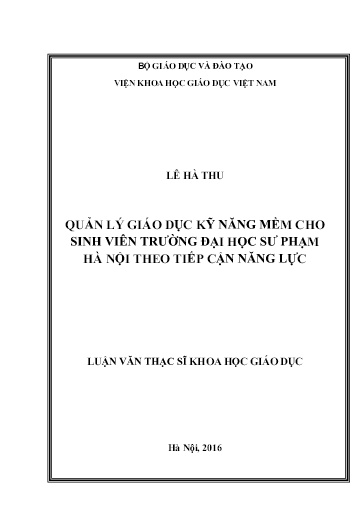 Luận văn Quản lý giáo dục kỹ năng mềm cho sinh viên trường Đại học Sư phạm Hà Nội theo tiếp cận năng lực