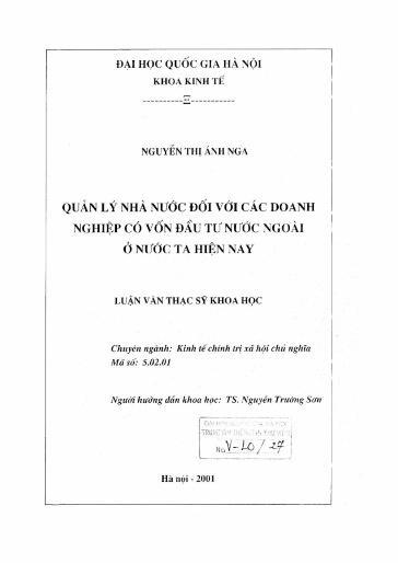 Luận văn Quản lý Nhà nước đối với các doanh nghiệp có vốn đầu tư nước ngoài ở nước ta hiện nay