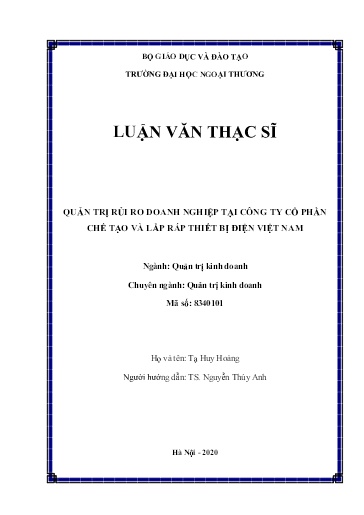 Luận văn Quản trị rủi ro doanh nghiệp tại công ty Cổ phần chế tạo và lắp ráp thiết bị điện Việt Nam