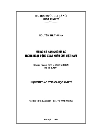 Luận văn Rủi ro và hạn chế rủi ro trong hoạt động xuất khẩu của Việt Nam