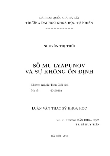 Luận văn Số mũ Lyappunov và sự không ổn định
