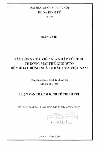 Luận văn Tác động của việc gia nhập tổ chức thương mại thế giới WTO đến hoạt động xuất khẩu của Việt Nam