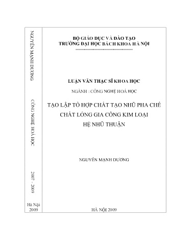 Luận văn Tạo lập tổ hợp chất tạo nhũ pha chế chất lỏng gia công kim loại hệ nhũ thuận