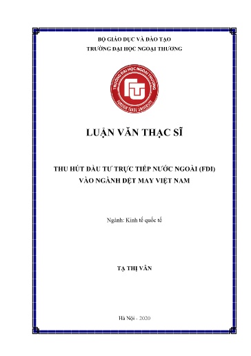 Luận văn Thu hút đầu tư trực tiếp nước ngoài (FDI) vào ngành dệt may Việt Nam