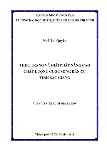Luận văn Thực trạng và giải pháp nâng cao chất lượng cuộc sống dân cư tỉnh Bắc Giang