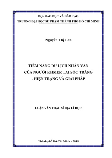 Luận văn Tiềm năng du lịch nhân văn của người Khmer tại Sóc Trăng. Hiện trạng và giải pháp