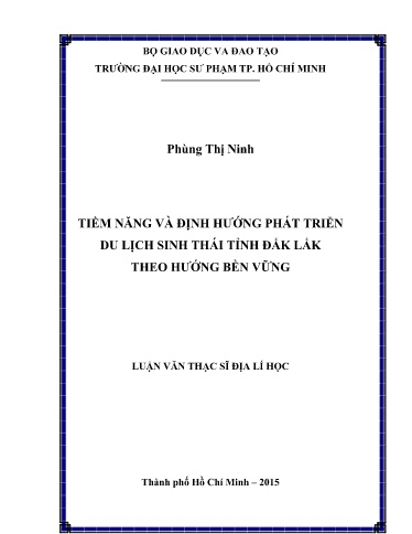 Luận văn Tiềm năng và định hướng phát triển du lịch sinh thái tỉnh Đắk Lắk theo hướng bền vững