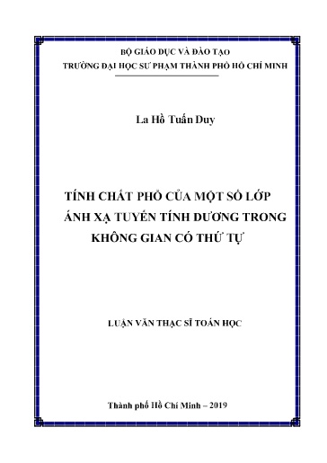 Luận văn Tính chất phổ của một số lớp ánh xạ tuyến tính dương trong không gian có thứ tự