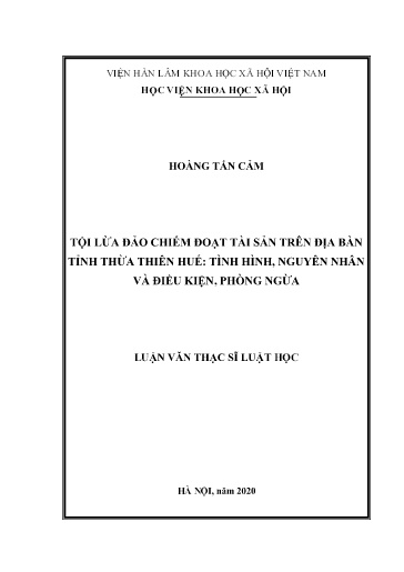 Luận văn Tội lừa đảo chiếm đoạt tài sản trên địa bàn tỉnh Thừa Thiên Huế. Tình hình, nguyên nhân và điều kiện, phòng ngừa