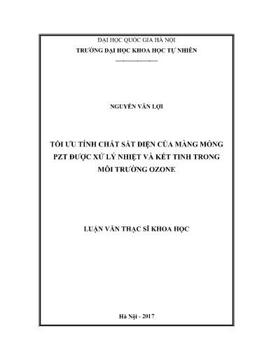 Luận văn Tối ưu tính chất sắt điện của màng mỏng PZT được xử lý nhiệt và kết tinh trong môi trường Ozone