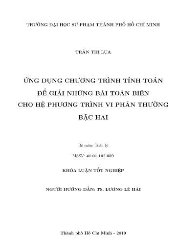 Luận văn Ứng dụng chương trình tính toán để giải những bài toán biên cho hệ phương trình vi phân thường bậc hai