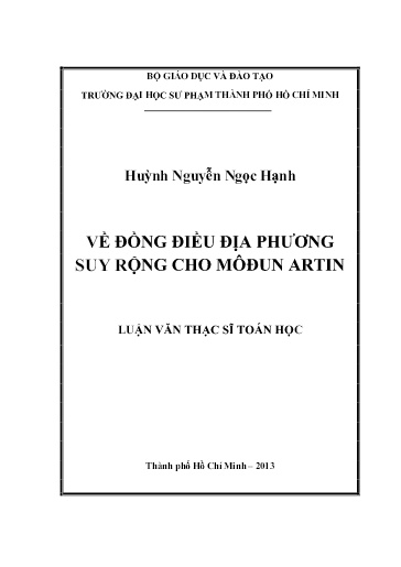 Luận văn Về đồng điều địa phương suy rộng cho môđun artin