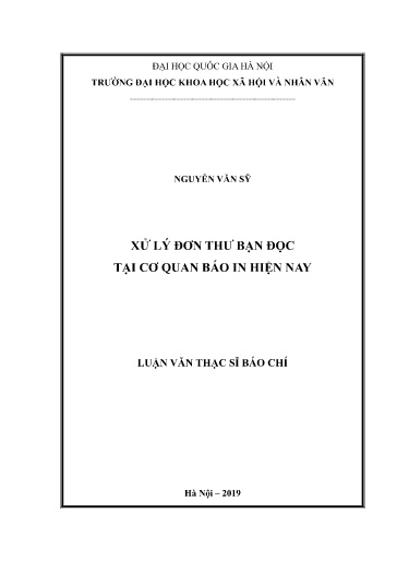 Luận văn Xử lý đơn thư bạn đọc tại cơ quan báo in hiện nay