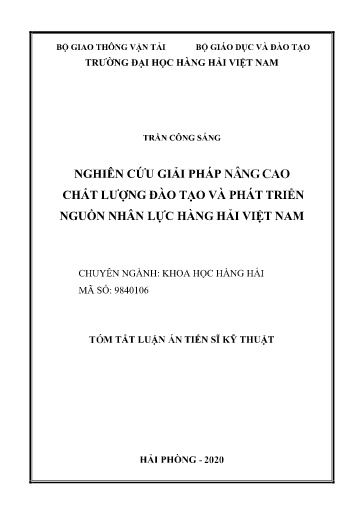 Tóm tắt Luận án Nghiên cứu giải pháp nâng cao chất lượng đào tạo và phát triển nguồn nhân lực hàng hải Việt Nam