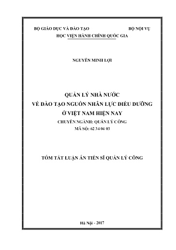 Tóm tắt Luận án Quản lý nhà nước về đào tạo nguồn nhân lực điều dưỡng ở Việt Nam hiện nay