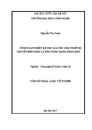 Tóm tắt Luận án Tính toán thiết kế trụ gia tốc cho thiết bị chuyển đổi năng lượng sóng dạng phao kép