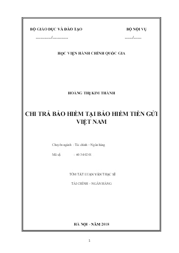 Tóm tắt Luận văn Chi trả bảo hiểm tại bảo hiểm tiền gửi Việt Nam