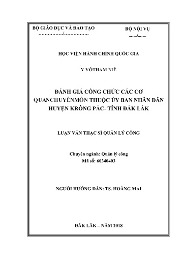 Tóm tắt Luận văn Đánh giá công chức các cơ quan chuyên môn thuộc ủy ban nhân dân huyện Krông Pắc - tỉnh Đắk Lắk