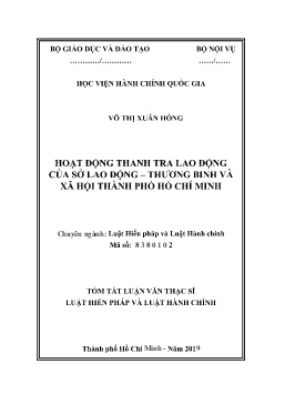 Tóm tắt Luận văn Hoạt động thanh tra lao động của sở lao động, thương binh và xã hội Thành phố Hồ Chí Minh