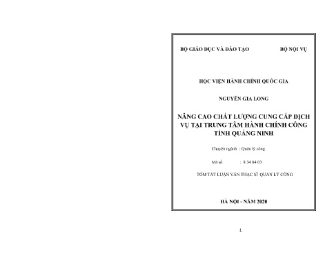 Tóm tắt Luận văn Nâng cao chất lượng cung cấp dịch vụ tại trung tâm hành chính công tỉnh Quảng Ninh