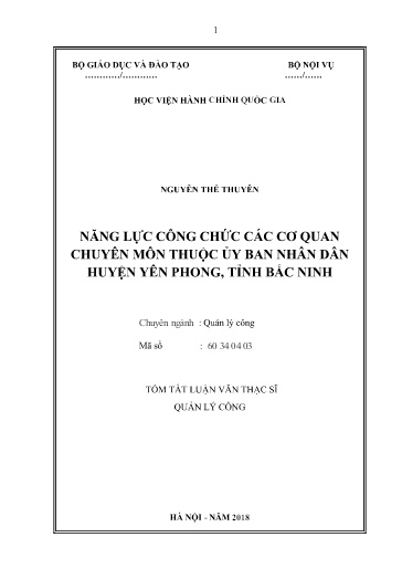 Tóm tắt Luận văn Năng lực công chức các cơ quan chuyên môn thuộc Ủy ban nhân dân huyện Yên Phong, tỉnh Bắc Ninh
