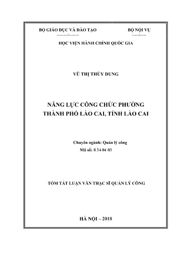 Tóm tắt Luận văn Năng lực công chức phường Thành phố Lào Cai, tỉnh Lào Cai