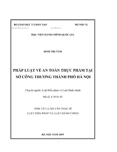 Tóm tắt Luận văn Pháp luật về an toàn thực phẩm tại sở công thương Thành phố Hà Nội