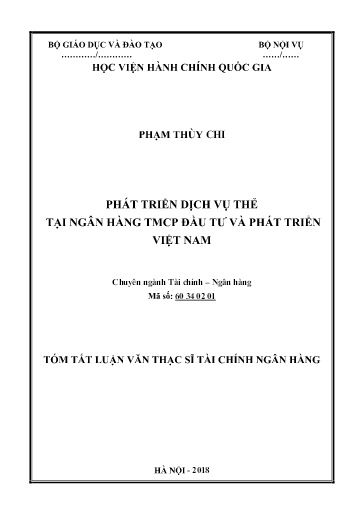 Tóm tắt Luận văn Phát triển dịch vụ thẻ tại ngân hàng TMCP Đầu tư và phát triển Việt Nam