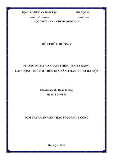 Tóm tắt Luận văn Phòng ngừa và giảm thiểu tình trạng lao động trẻ em trên địa bàn Thành phố Hà Nội