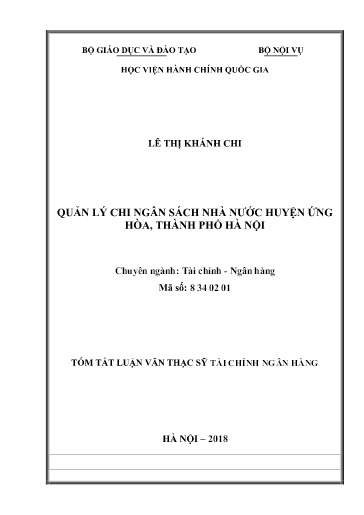 Tóm tắt Luận văn Quản lý chi ngân sách nhà nước huyện Ứng Hòa, Thành phố Hà Nội
