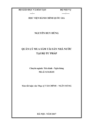 Tóm tắt Luận văn Quản lý mua sắm tài sản Nhà nước tại bộ tư pháp