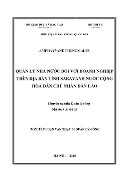 Tóm tắt Luận văn Quản lý nhà nước đối với doanh nghiệp trên địa bàn tỉnh Saravanh nước Cộng hòa Dân chủ nhân dân Lào