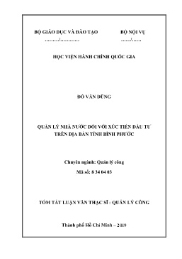 Tóm tắt Luận văn Quản lý nhà nước đối với xúc tiến đầu tư trên địa bàn tỉnh Bình Phước