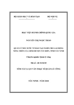 Tóm tắt Luận văn Quản lý nhà nước về đào tạo nghề cho lao động nông thôn của UBND huyện Tân Biên, tỉnh Tây Ninh