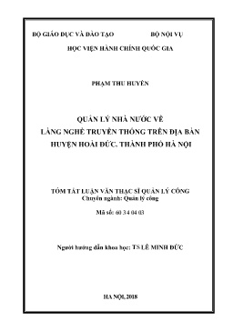 Tóm tắt Luận văn Quản lý nhà nước về làng nghề truyền thống trên địa bàn huyện Hoài Đức, Thành phố Hà Nội