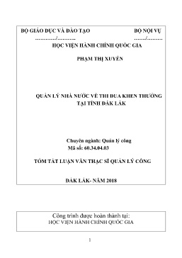 Tóm tắt Luận văn Quản lý nhà nước về thi đua khen thưởng tại tỉnh Đắk Lắk