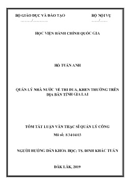 Tóm tắt Luận văn Quản lý nhà nước về thi đua, khen thưởng trên địa bàn tỉnh Gia Lai