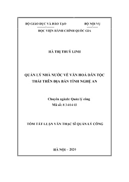 Tóm tắt Luận văn Quản lý nhà nước về văn hoá dân tộc Thái trên địa bàn tỉnh Nghệ An