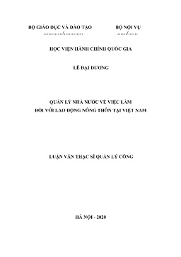 Tóm tắt Luận văn Quản lý Nhà nước về việc làm đối với lao động nông thôn tại Việt Nam