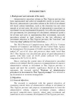 Tóm tắt Luận văn Reforms of administrative procedures in investment in Thai Nguyen province