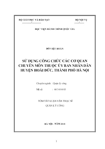 Tóm tắt Luận văn Sử dụng công chức các cơ quan chuyên môn thuộc Ủy ban nhân dân huyện Hoài Đức, Thành phố Hà Nội
