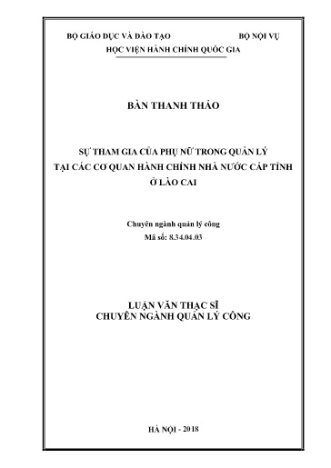 Tóm tắt Luận văn Sự tham gia của phụ nữ trong quản lý tại các cơ quan hành chính nhà nước cấp tỉnh ở Lào Cai