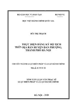Tóm tắt Luận văn Thực hiện đăng ký hộ tịch trên địa bàn huyện Đan Phượng, Thành phố Hà Nội
