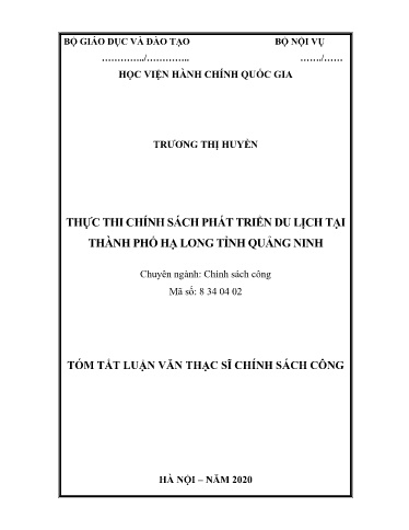 Tóm tắt Luận văn Thực thi chính sách phát triển du lịch tại Thành phố Hạ Long tỉnh Quảng Ninh