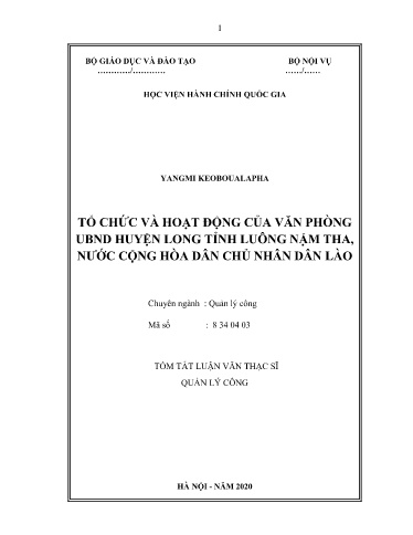 Tóm tắt Luận văn Tổ chức và hoạt động của văn phòng UBND huyện Long tỉnh Luông Nậm Tha, nước Cộng hòa Dân chủ nhân dân Lào