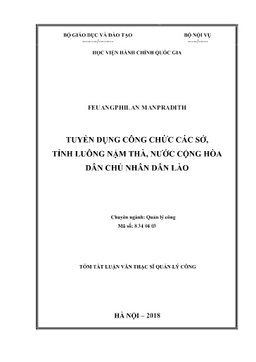 Tóm tắt Luận văn Tuyển dụng công chức các sở, tỉnh Luông Nậm Thà, nước Cộng hòa Dân chủ nhân dân Lào