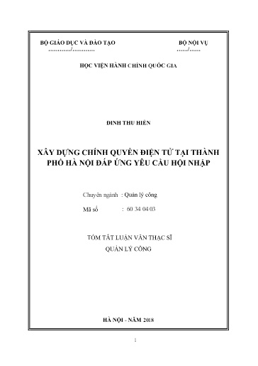Tóm tắt Luận văn Xây dựng chính quyền điện tử tại Thành phố Hà Nội đáp ứng yêu cầu hội nhập