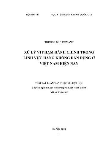 Tóm tắt Luận văn Xử lý vi phạm hành chính trong lĩnh vực hàng không dân dụng ở Việt Nam hiện nay